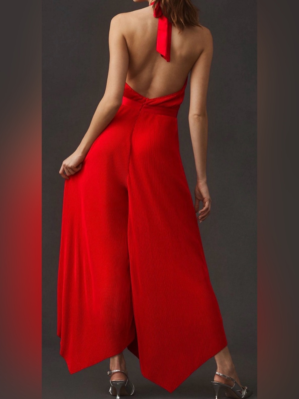 Anthropologie NWT Red Plisse Halter Jumpsuit - Picture 3 of 9